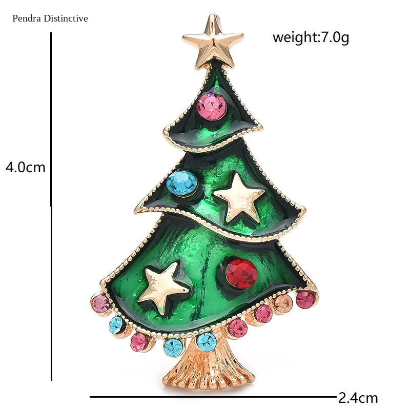 PENDRA Noelgreen Green Enamel Christmas Tree Brooch
