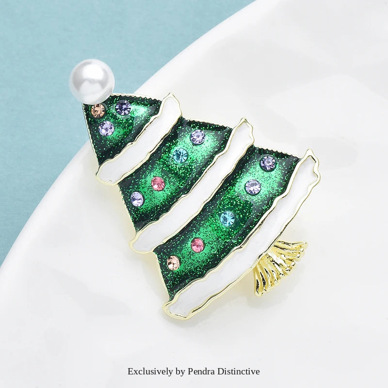 PENDRA Noelgreen Green Enamel Christmas Tree Brooch