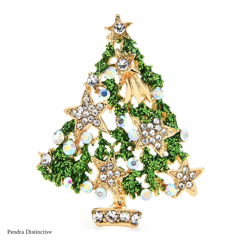 PENDRA Noelgreen Green Rhinestone Christmas Tree Brooch