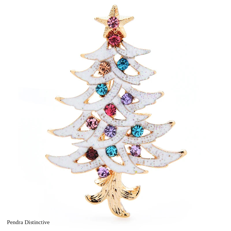 PENDRA Noelina Enamel Rhinestone Christmas Tree Brooch