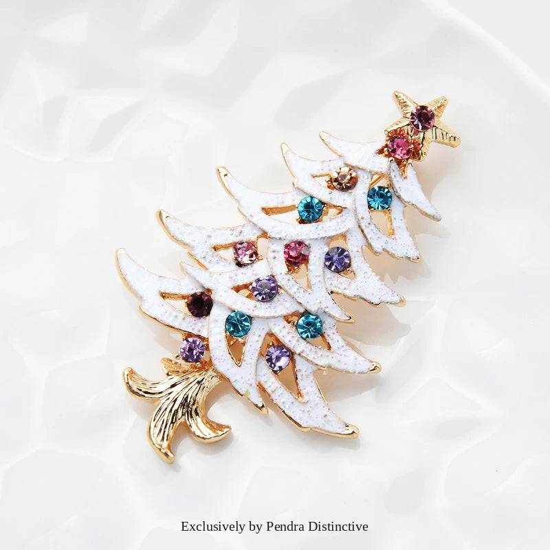PENDRA Noelina Enamel Rhinestone Christmas Tree Brooch