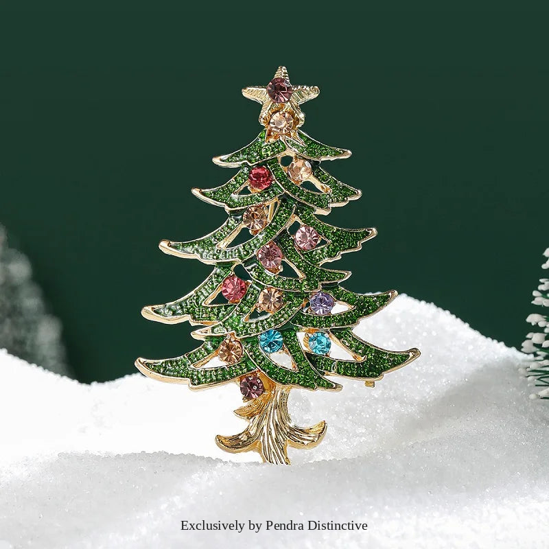 PENDRA Noelina Enamel Rhinestone Christmas Tree Brooch
