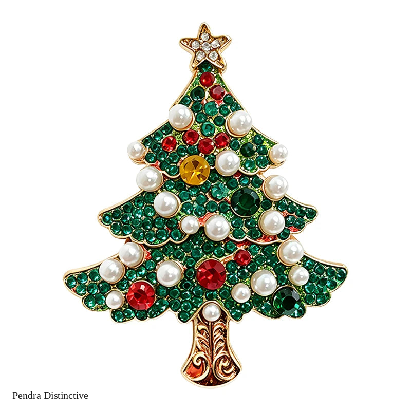 PENDRA Noelina Pearl Rhinestone Christmas Tree Brooch