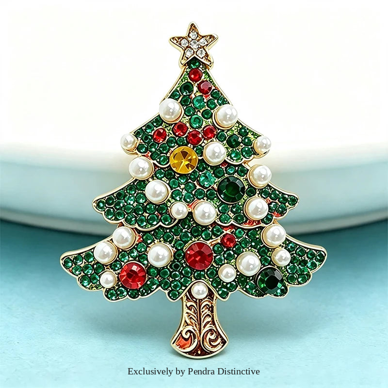 PENDRA Noelina Pearl Rhinestone Christmas Tree Brooch