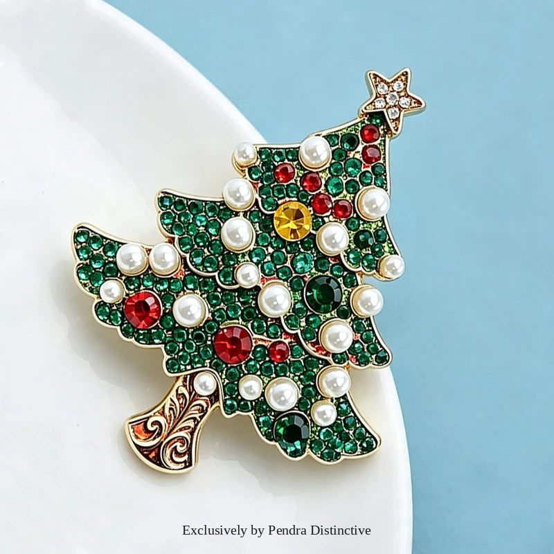 PENDRA Noelina Pearl Rhinestone Christmas Tree Brooch