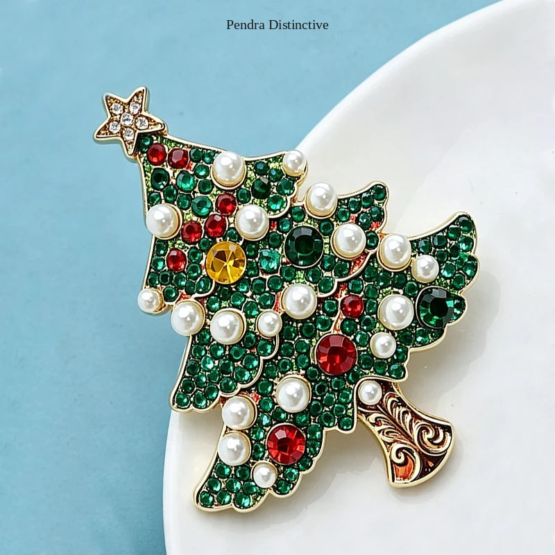 PENDRA Noelina Pearl Rhinestone Christmas Tree Brooch