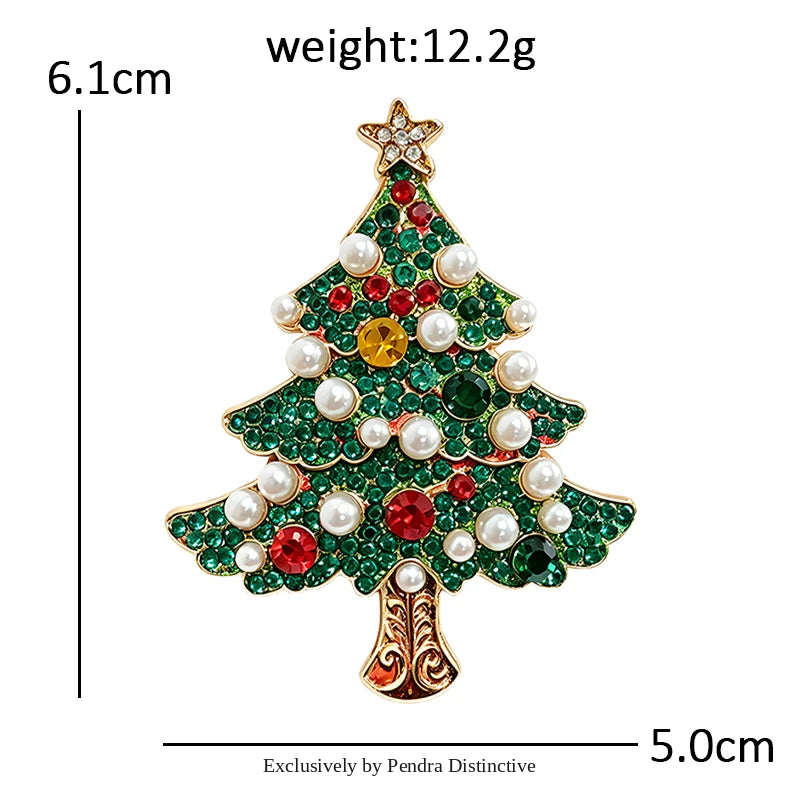 PENDRA Noelina Pearl Rhinestone Christmas Tree Brooch