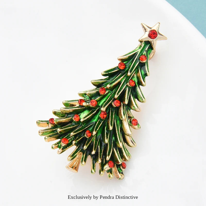 PENDRA Noelisse Rhinestone Enamel Christmas Tree Brooch