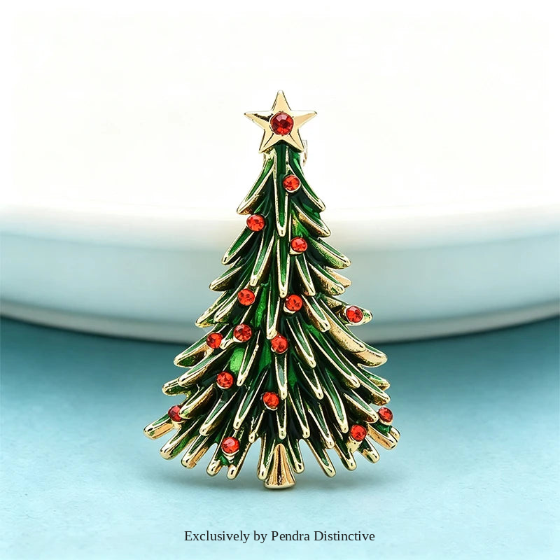 PENDRA Noelisse Rhinestone Enamel Christmas Tree Brooch