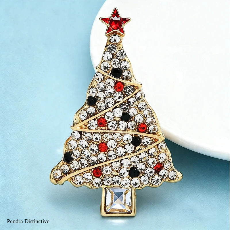 PENDRA Noelle Rhinestone Christmas Tree Brooch