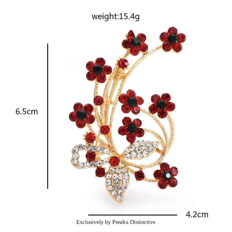 PENDRA Noelrose Red Flower New Year Brooch