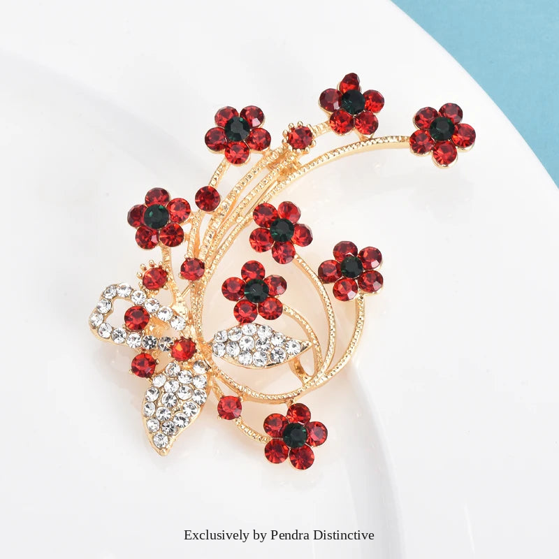 PENDRA Noelrose Red Flower New Year Brooch
