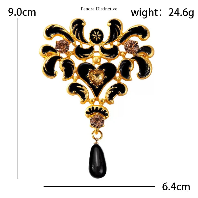 PENDRA Noirbloom Large Black Pendant Flower Brooch