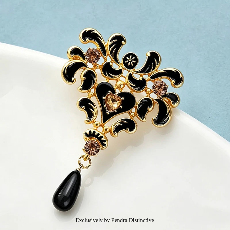 PENDRA Noirbloom Large Black Pendant Flower Brooch