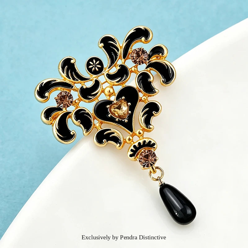 PENDRA Noirbloom Large Black Pendant Flower Brooch