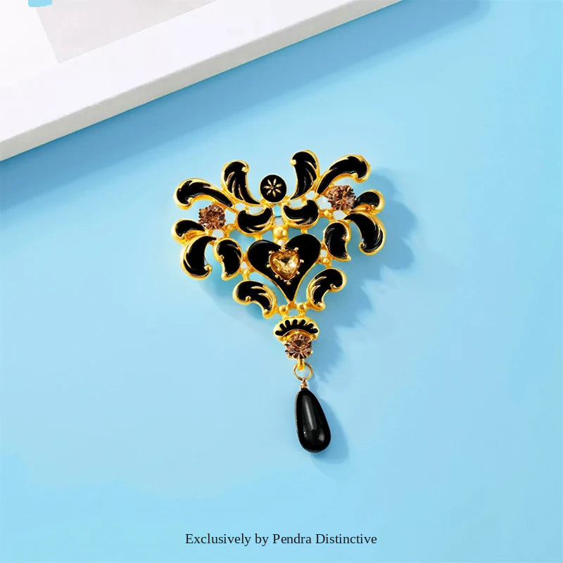 PENDRA Noirbloom Large Black Pendant Flower Brooch