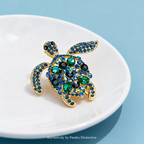PENDRA Ocean Turtle Rhinestone Animal Brooch