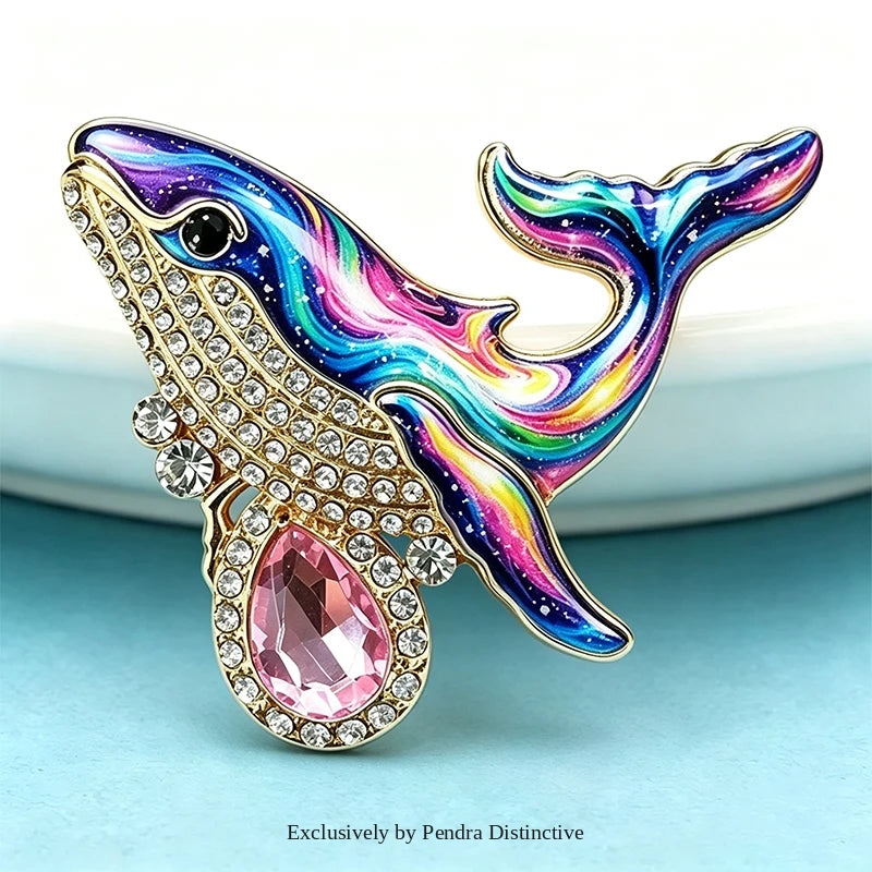 PENDRA Ocean Whale Crystal Animal Brooch