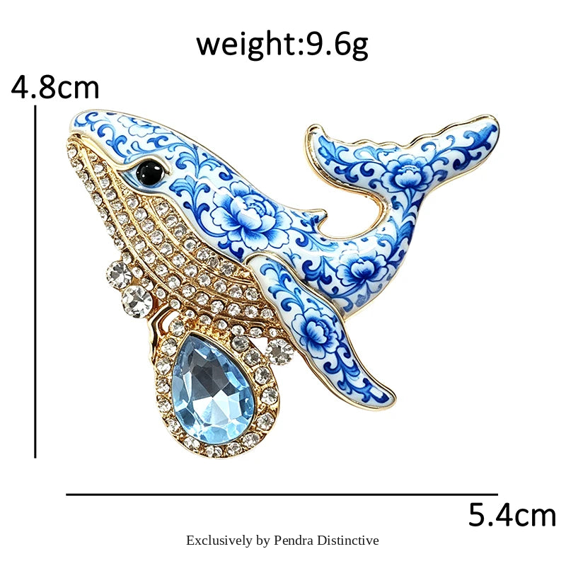 PENDRA Ocean Whale Crystal Animal Brooch