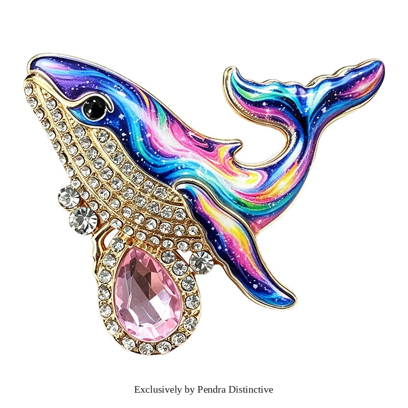 PENDRA Ocean Whale Crystal Animal Brooch