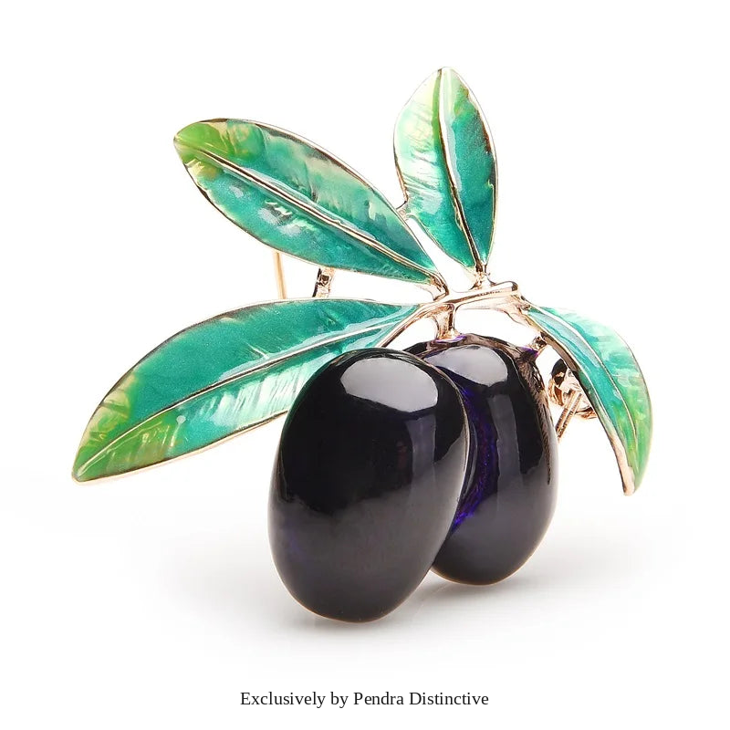 PENDRA Olivetta Purple Enamel Olive Brooch