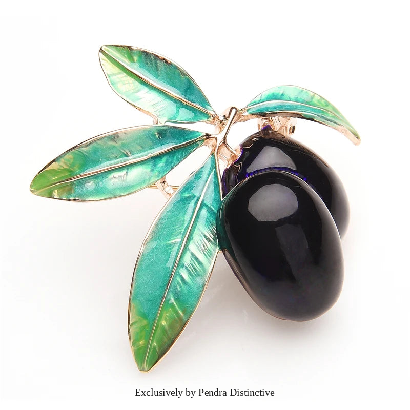 PENDRA Olivetta Purple Enamel Olive Brooch