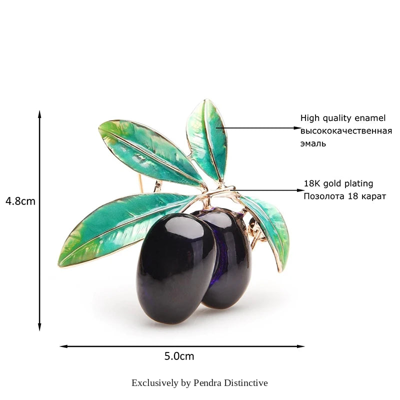 PENDRA Olivetta Purple Enamel Olive Brooch