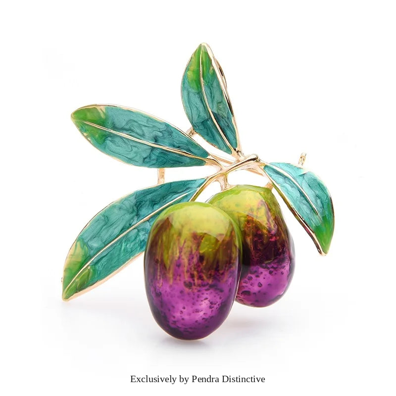 PENDRA Olivetta Purple Enamel Olive Brooch