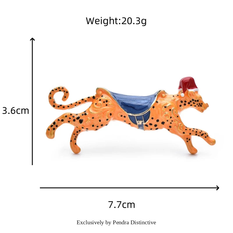 PENDRA Orange Spot Enamel Running Leopard Brooch