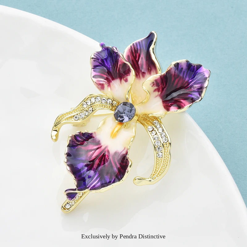 PENDRA Orchid Elegant Enamel Flower Brooch