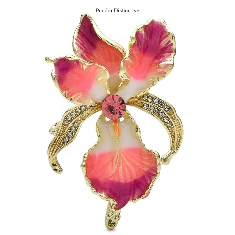 PENDRA Orchid Elegant Enamel Flower Brooch