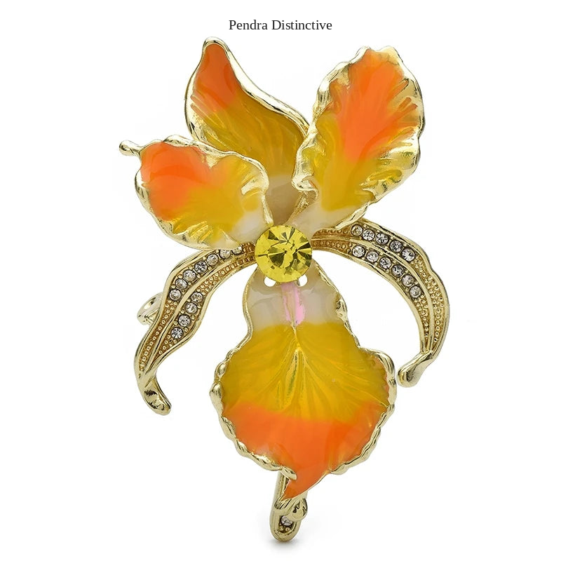 PENDRA Orchid Elegant Enamel Flower Brooch