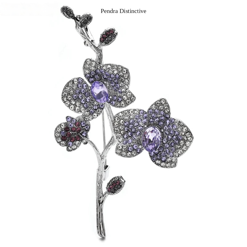PENDRA Orchidelle Purple Rhinestone Orchid Brooch