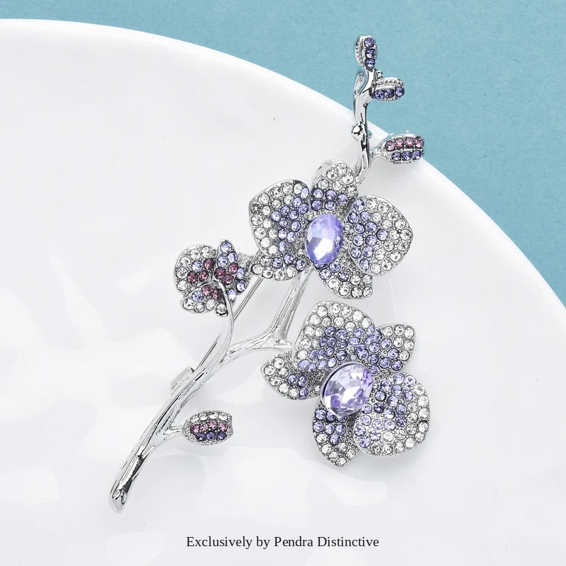 PENDRA Orchidelle Purple Rhinestone Orchid Brooch
