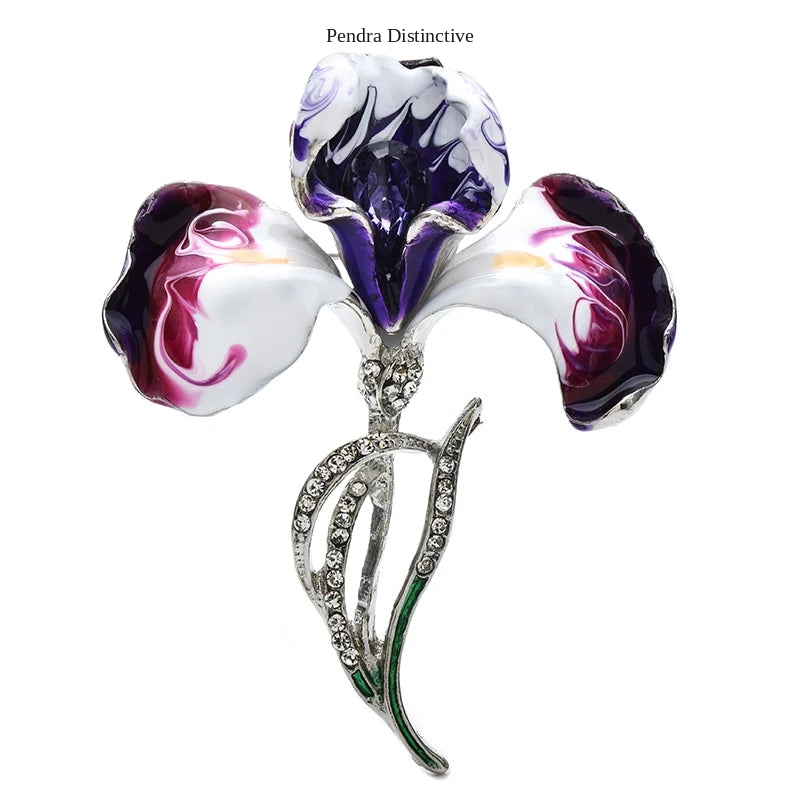 PENDRA Orchidia Enamel Rhinestone Orchid Brooch