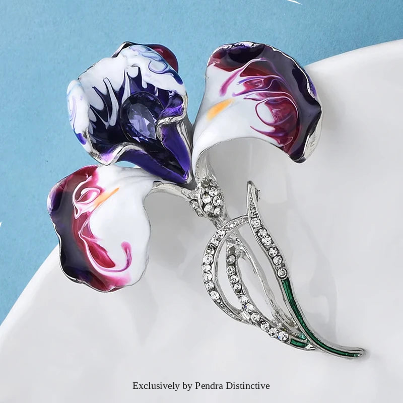 PENDRA Orchidia Enamel Rhinestone Orchid Brooch
