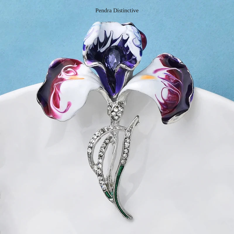 PENDRA Orchidia Enamel Rhinestone Orchid Brooch