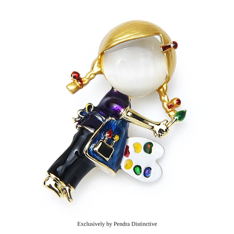 PENDRA New Opal Enamel Drawing Brooch