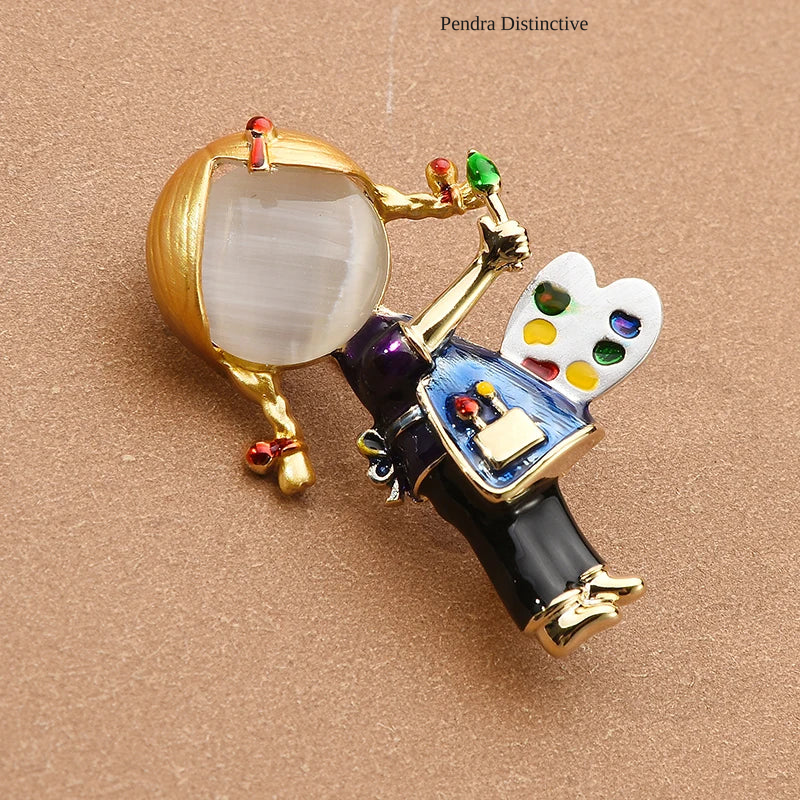 PENDRA New Opal Enamel Drawing Brooch