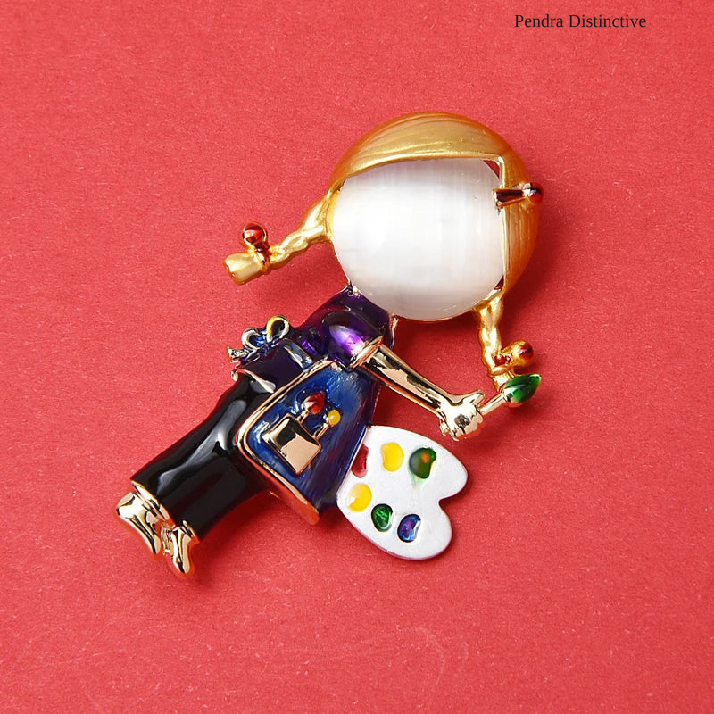 PENDRA New Opal Enamel Drawing Brooch