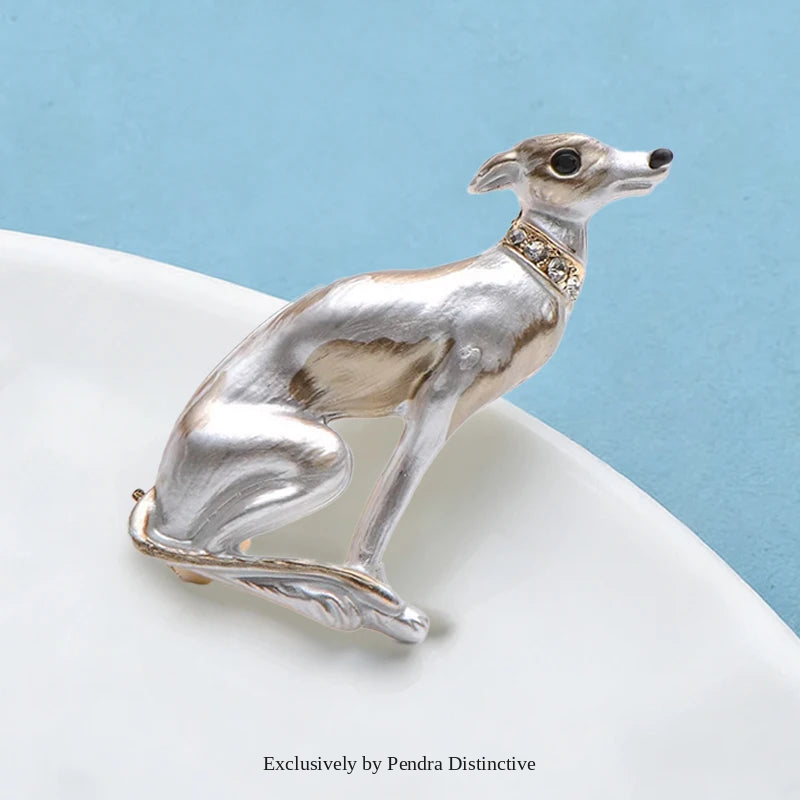 PENDRA Pearl Dog Rhinestone Animal Brooch
