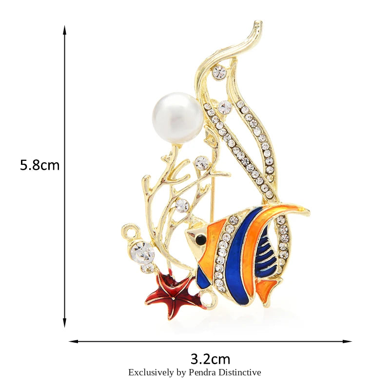 PENDRA Pearl Enamel Fish Brooch