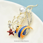 PENDRA Pearl Enamel Fish Brooch