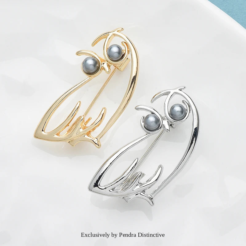 PENDRA Pearl Eye Owl Metal Brooch