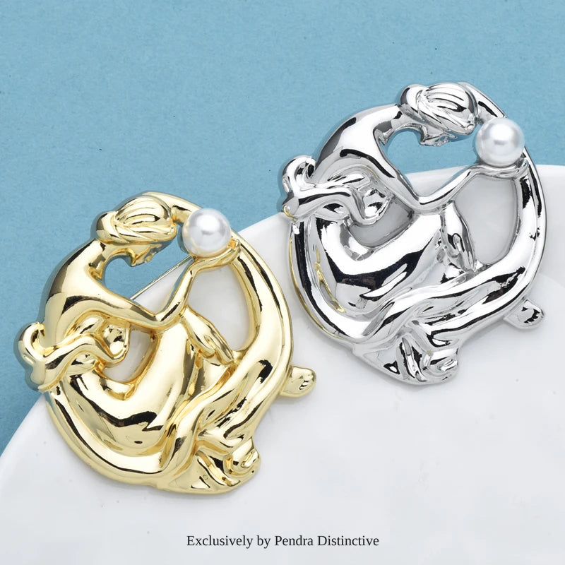 PENDRA Stainless Steel Pearl Lady Brooch