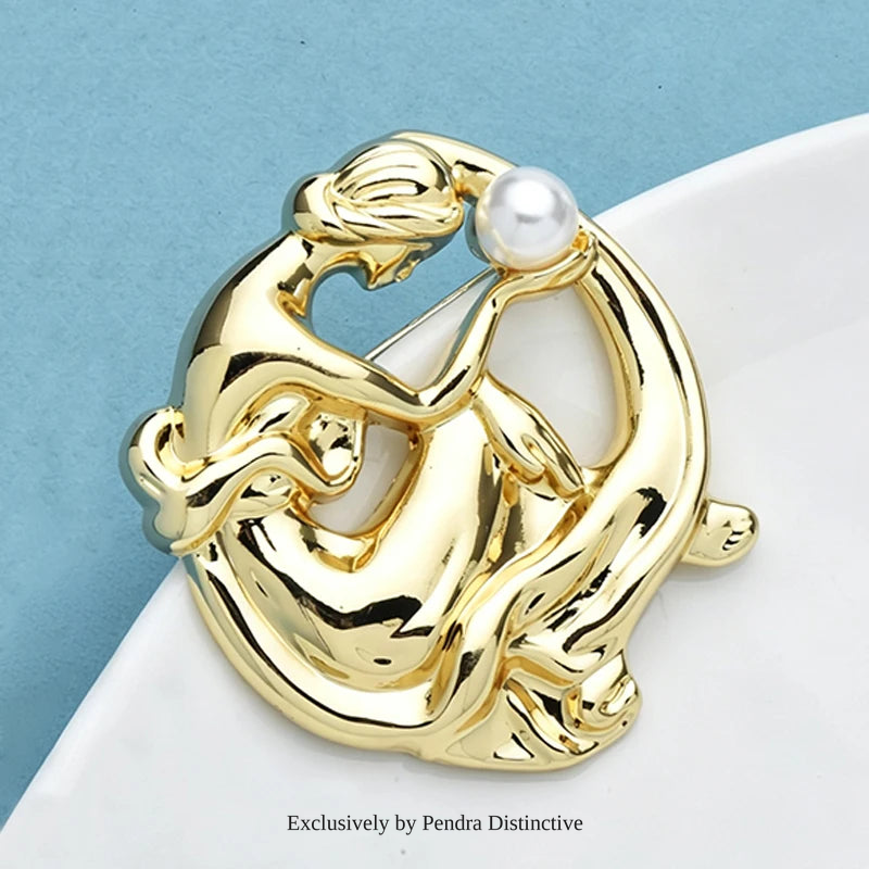 PENDRA Stainless Steel Pearl Lady Brooch