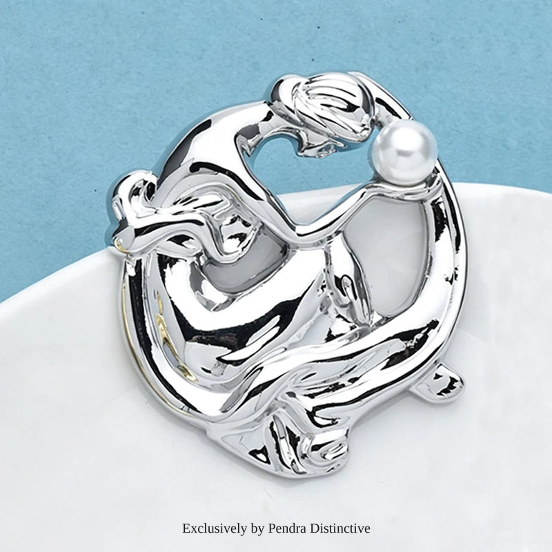 PENDRA Stainless Steel Pearl Lady Brooch