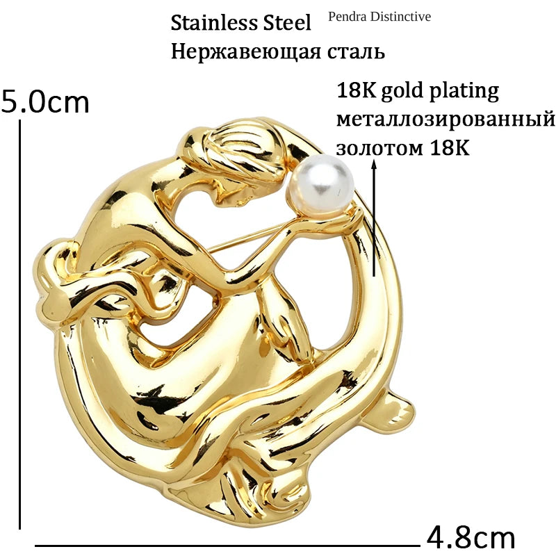PENDRA Stainless Steel Pearl Lady Brooch