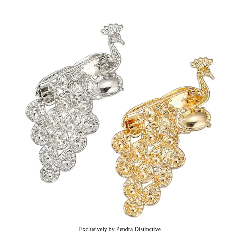 PENDRA Pearl Peacock Rhinestone Bird Brooch