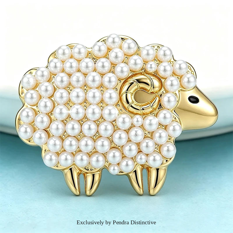 PENDRA Pearl Sheep Animal Brooch